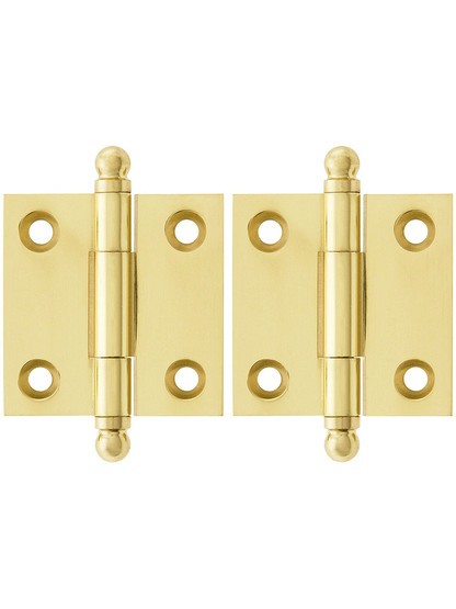 Premium Solid Brass Ball-Tip Cabinet Hinges Pair - 1 1/2 inch by 1 1/2 inch in Unlacquered Brass.